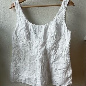 White Eyelet Scoop Neck Tank Top - Women's